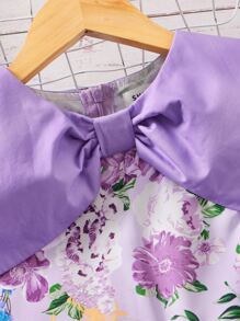 SHEIN Girls Floral Print Big Bow Front Dress - Multicolor - View 6