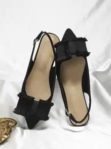Giày bệt Nữ Nơ Bướm màu trơn dép quai hậu Thanh lịch - màu đen - Xem 2