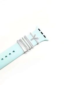 5 piezas Anillo de correa de reloj con diamante de imitación con diseño de letra - Plateado - Ver 1