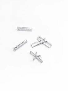 5 piezas Anillo de correa de reloj con diamante de imitación con diseño de letra - Plateado - Ver 5