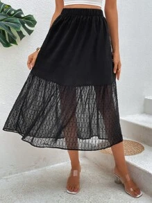 SHEIN Essnce Contrast Mesh Hem Skirt - Black - View 5