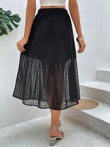SHEIN Essnce Contrast Mesh Hem Skirt - Black - View 2