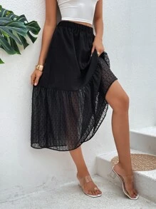 SHEIN Essnce Contrast Mesh Hem Skirt - Black - View 1