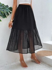 SHEIN Essnce Contrast Mesh Hem Skirt - Black - View 3