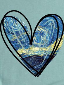 SHEIN LUNE Heart Print Tee - Cadet Blue - View 4