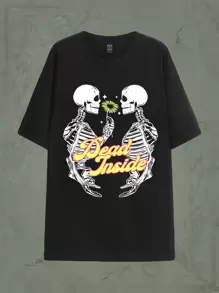 Heymoonly Skull & Letter Graphic Drop Shoulder Tee - Black - View 1