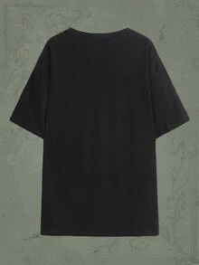 Heymoonly Skull & Letter Graphic Drop Shoulder Tee - Black - View 2