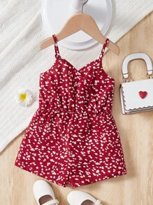 SHEIN 年輕女孩全身印花Cami連體褲 - 酒紅色 - 查看 1