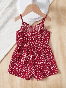 SHEIN 年輕女孩全身印花Cami連體褲 - 酒紅色 - 查看 2