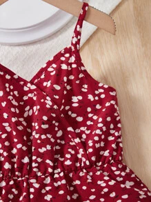 SHEIN 年輕女孩全身印花Cami連體褲 - 酒紅色 - 查看 3