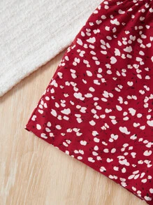 SHEIN 年輕女孩全身印花Cami連體褲 - 酒紅色 - 查看 4