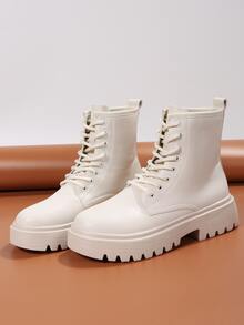 Giày bốt Nữ Thời trang màu trơn Lace-up Đúng mốt - Màu be - Xem 7