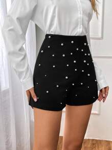 Firerie 珍珠串珠高腰短褲 - 黑色 - 查看 4
