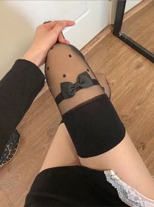 Bow Decor Over The Knee Socks - Black - View 4