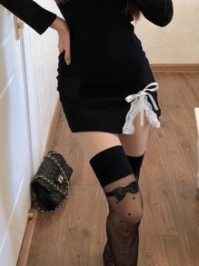 Bow Decor Over The Knee Socks - Black - View 6