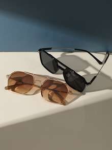 2 件装男士飞行员款塑料时尚眼镜 - 彩色 - 查看 2