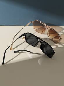 2 件装男士飞行员款塑料时尚眼镜 - 彩色 - 查看 3