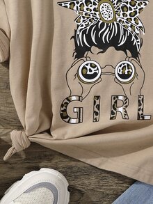 Girls Figure & Letter Graphic Tee - Khaki - View 4