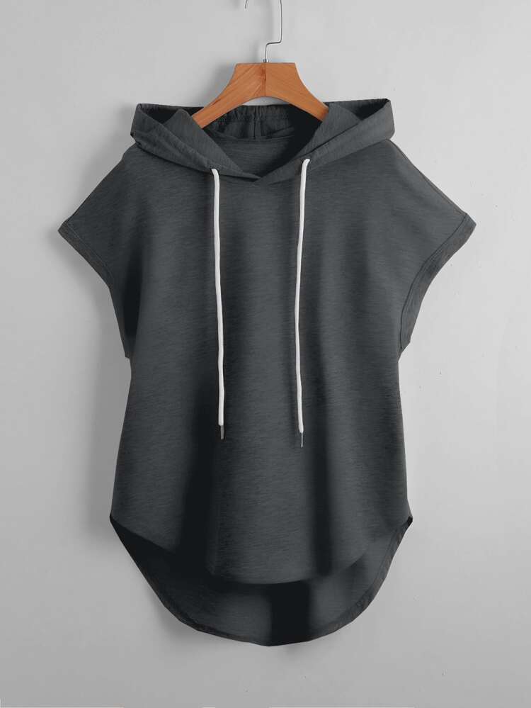 High Low Hem Drawstring Hooded Tee