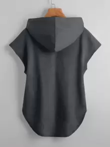 SHEIN Unity 高低下擺抽繩連帽T恤 - 深灰色 - 查看 2