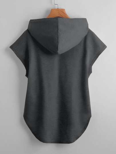 SHEIN EZwear High Low Hem Drawstring Hooded Tee