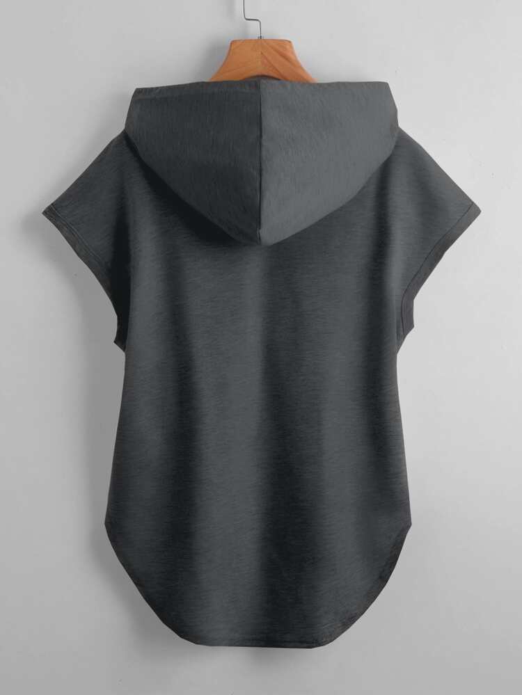 High Low Hem Drawstring Hooded Tee