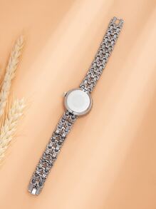 Đồng hồ thạch anh con trỏ tròn trang trí bằng đá rhinestone - Bạc - Xem 4