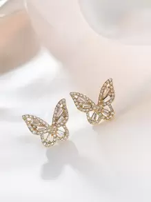 CVNANA 水鑽蝴蝶耳釘 - 金黃色 - 查看 3