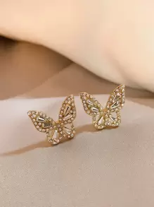 CVNANA 水鑽蝴蝶耳釘 - 金黃色 - 查看 4