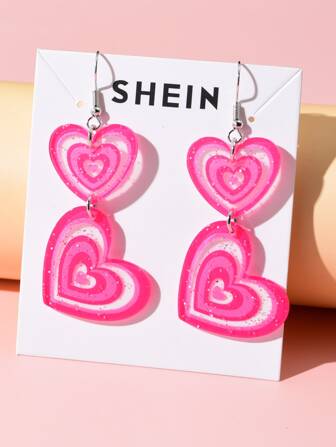 1pair Heart Shaped Acrylic Earrings Suitable For Women's Daily Wear Valentines