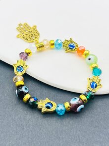 Men Hamsa Hand Charm Evil Eye Decor Beaded Bracelet - Multicolor - View 3