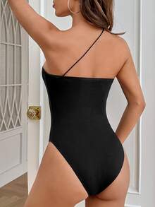 SHEIN EZwear Body ajustado unicolor de un hombro - Negro - Ver 2