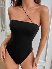 SHEIN EZwear Body ajustado unicolor de un hombro - Negro - Ver 5