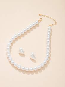 Vòng cổ và bông tai đính cườm ngọc trai giả - trắng - Xem 1