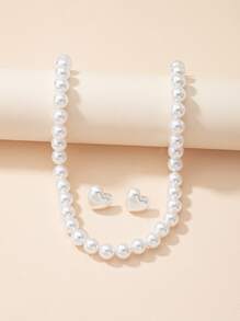 Vòng cổ và bông tai đính cườm ngọc trai giả - trắng - Xem 2