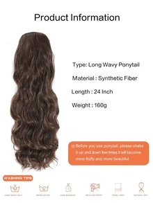 Long Body Wave Ponytail Synthetic Hair Extension - Maroon - View 4