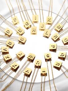 1入組字母細節矩形吊墜項鏈