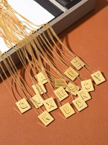 1入組字母細節矩形吊墜項鏈