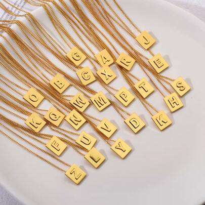 1入組字母細節矩形吊墜項鏈