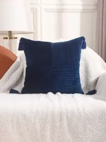 1入組流蘇絨布拼接裝飾枕套 - 藍色 - 查看 1