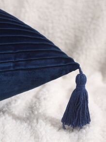 1入組流蘇絨布拼接裝飾枕套 - 藍色 - 查看 2