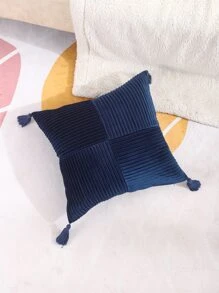 1入組流蘇絨布拼接裝飾枕套 - 藍色 - 查看 4