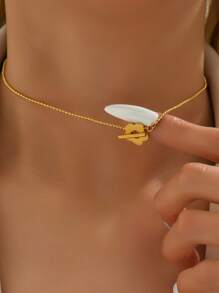 1pc Simple Fashion Stainless Steel Gold Plated Flower Necklace For Women, Daily Wear Women's Jewelry, Women's Gift Valentines,Mom,Mother,Mother's Day,Gift - Yellow Gold - View 3