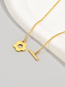 1pc Simple Fashion Stainless Steel Gold Plated Flower Necklace For Women, Daily Wear Women's Jewelry, Women's Gift Valentines,Mom,Mother,Mother's Day,Gift - Yellow Gold - View 5