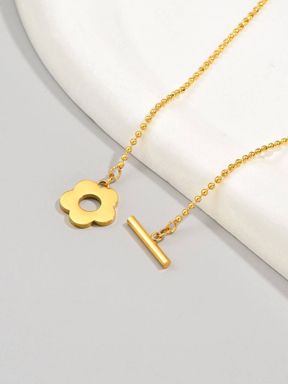 1pc Simple Fashion Stainless Steel Gold Plated Flower Necklace For Women, Daily Wear Women's Jewelry, Women's Gift Valentines,Mom,Mother,Mother's Day,Gift