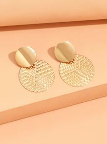 Textured Metal Round Drop Earrings