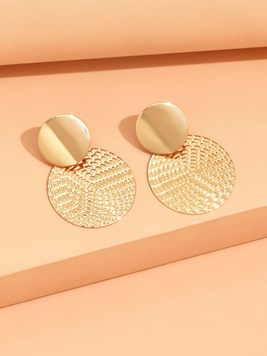 Textured Metal Round Drop Earrings