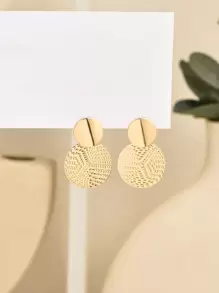 Textured Metal Round Drop Earrings