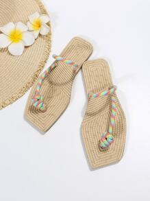 女士結飾丁字褲滌綸度假平底涼鞋