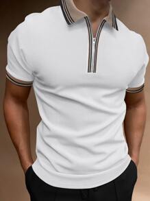 Manfinity Homme Men Striped Trim Polo Shirt - White - View 1